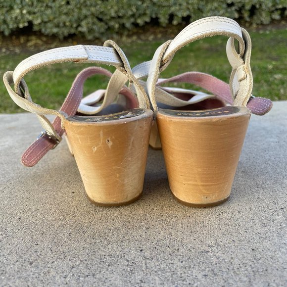 RARE Hasbeens wooden clogs - pink & white - cross-strap - Picture 5 of 7